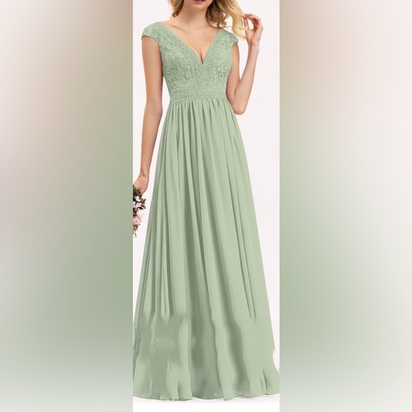 JJs House | Dresses | Bridesmaid Gown Chiffon Sage Green With Lace Top ...